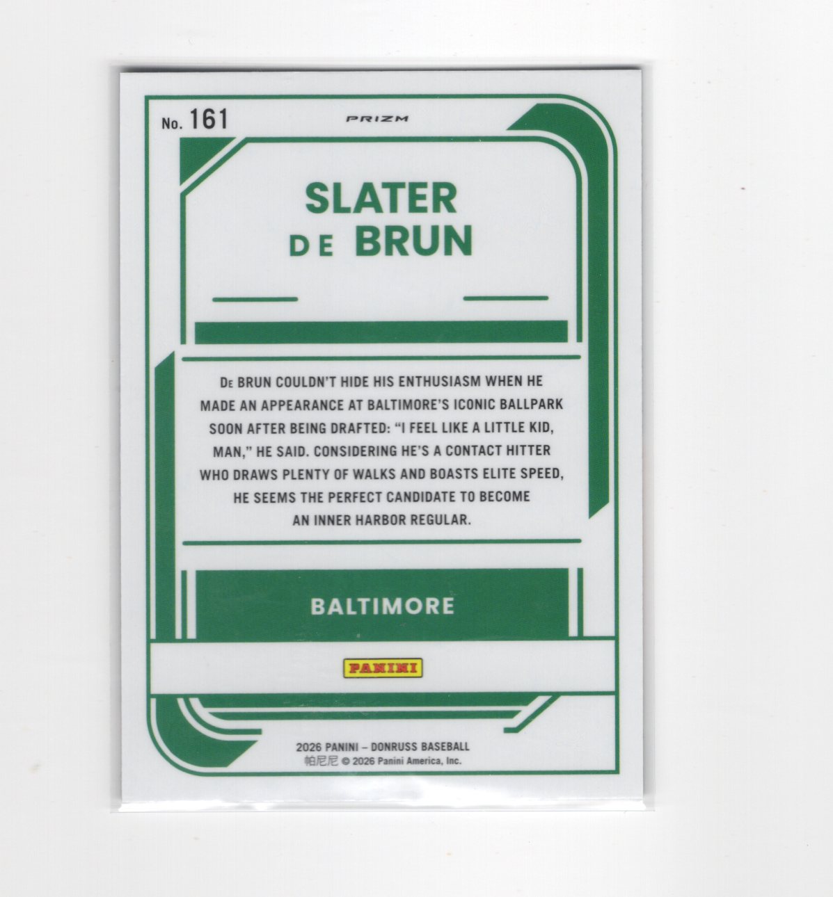 2026 Donruss Slater De Brun Card Optic Circles Baltimore Orioles