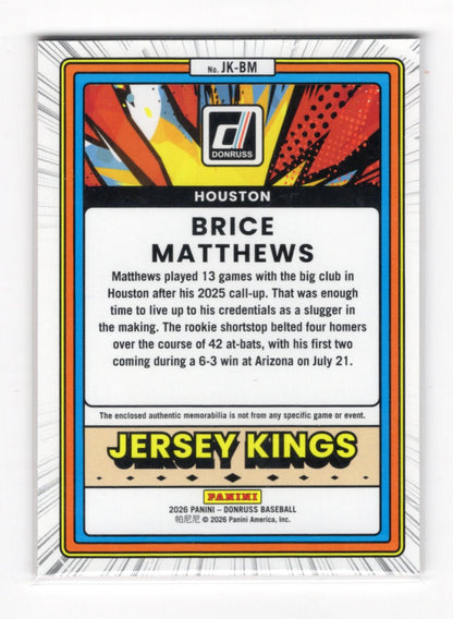 2026 Donruss Brice Matthews Card Jersey Kings Orange Ice Memorabilia Astros