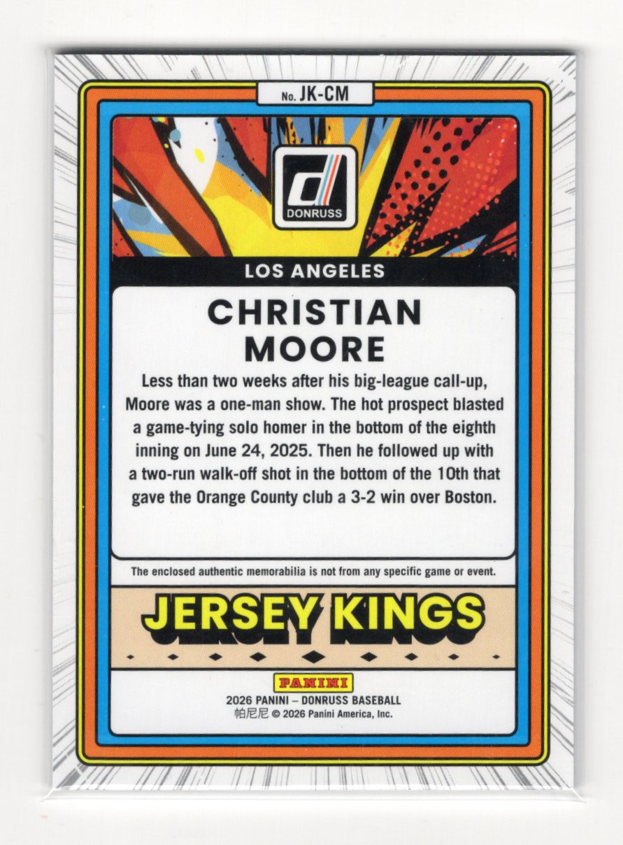 2026 Donruss Christian Moore Card Jersey Kings Blue Ice Memorabilia Angels