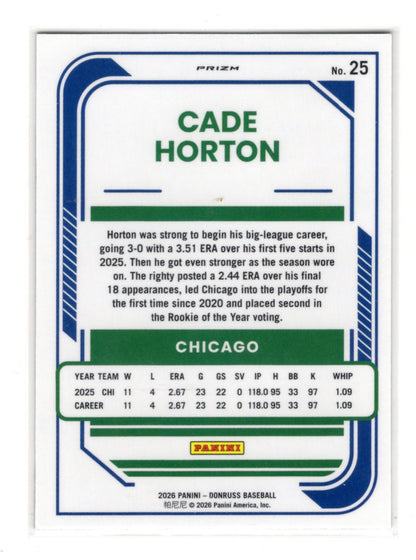 2026 Donruss Cade Horton Card Optic Circles Chicago Cubs