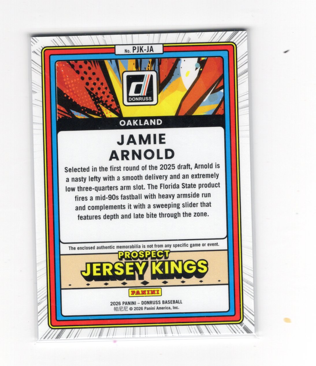 2026 Donruss Jamie Arnold Prospect Jersey Kings Blue Ice Memorabilia