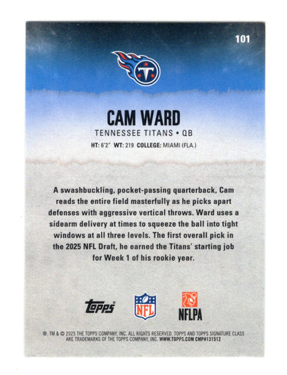2025 Topps Signature Class Cam Ward Card Blue & Yellow Rookie Tennessee Titans