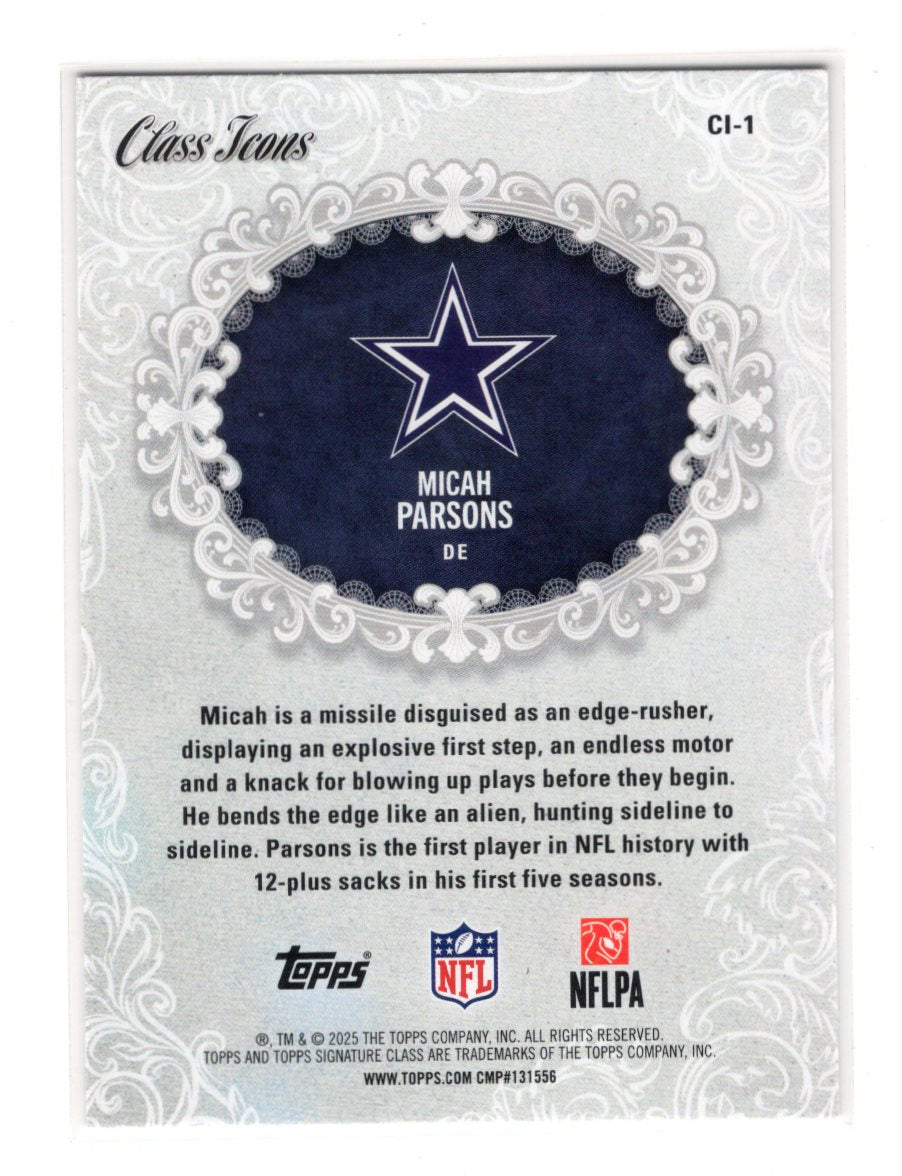 2025 Topps Signature Class Micah Parsons Card Class Icons Dallas Cowboys