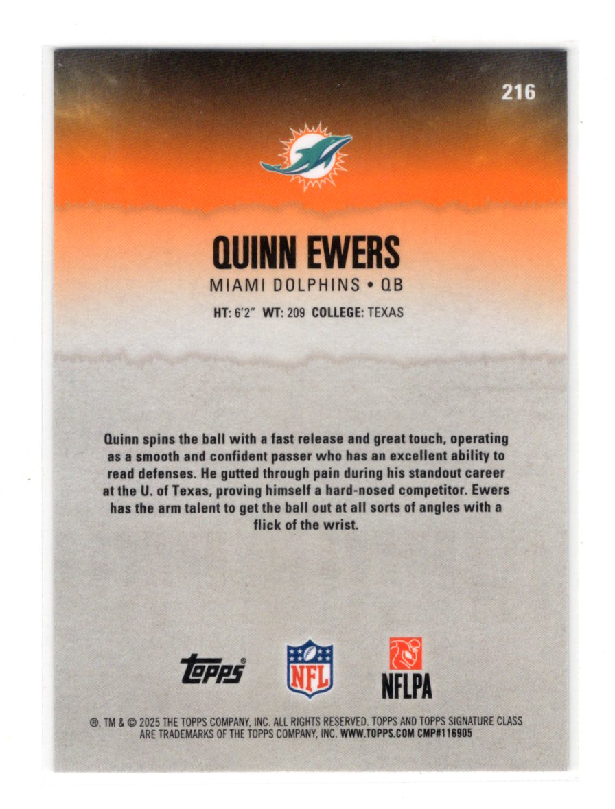 2025 Topps Signature Class Quinn Ewers  Chrome Rookie Miami Dolphins