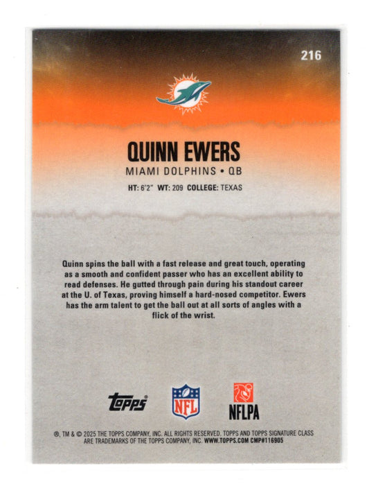 2025 Topps Signature Class Quinn Ewers  Chrome Rookie Miami Dolphins