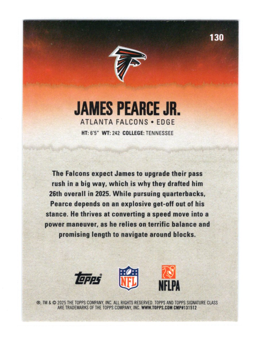 2025 Topps Signature Class James Pearce Jr.  Red & Black RC Falcons