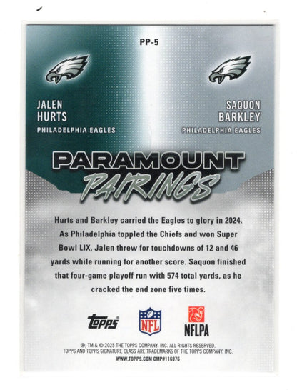 2025 Topps Signature Class Saquon Barkley / Jalen Hurts Card Paramount Pairings