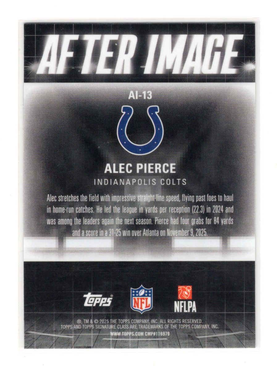 2025 Topps Signature Class Alec Pierce Card After Image Indianapolis Colts