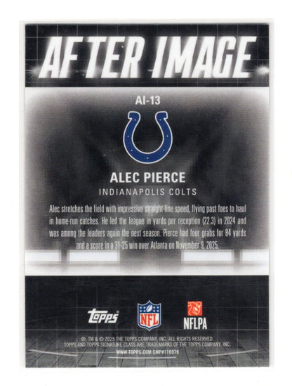 2025 Topps Signature Class Alec Pierce Card After Image Indianapolis Colts