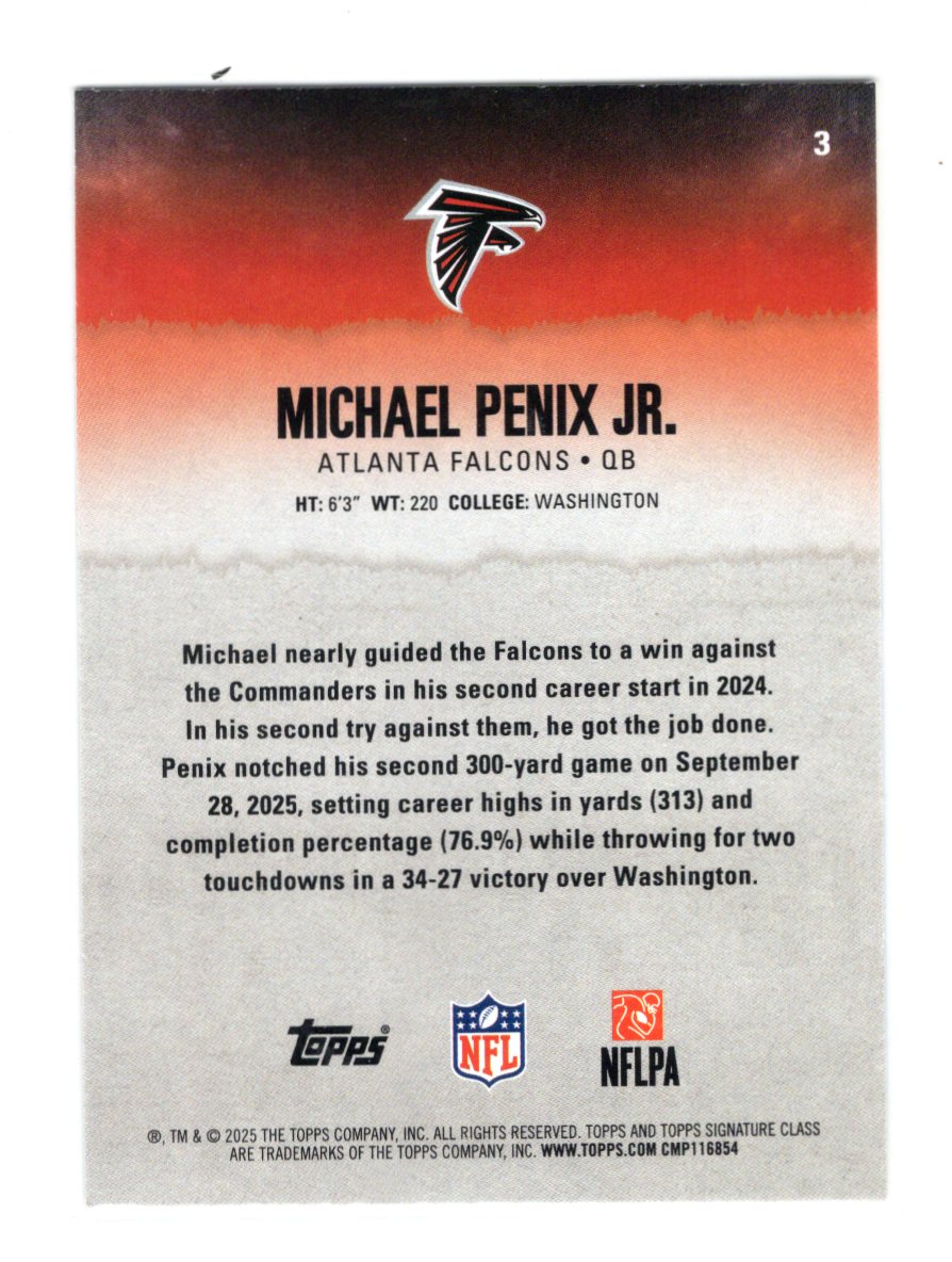 2025 Topps Signature Class Michael Penix Jr. Card Blue & Yellow Atlanta Falcons