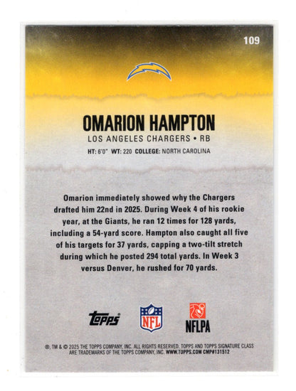 2025 Topps Signature Class Omarion Hampton Card Blue & Yellow Rookie  Chargers