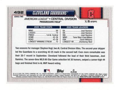 2026 Topps Cleveland Guardians Card Diamante Foil Cleveland Guardians