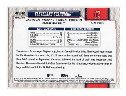 2026 Topps Cleveland Guardians Card Diamante Foil Cleveland Guardians