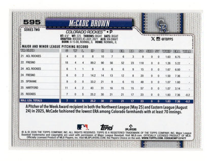 2026 Topps McCade Brown Card Holo Foil Colorado Rockies