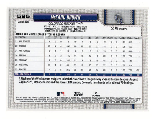 2026 Topps McCade Brown Card Holo Foil Colorado Rockies