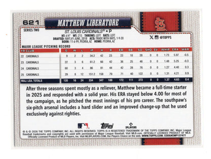 2026 Topps Matthew Liberatore Card Rainbow Foil St. Louis Cardinals