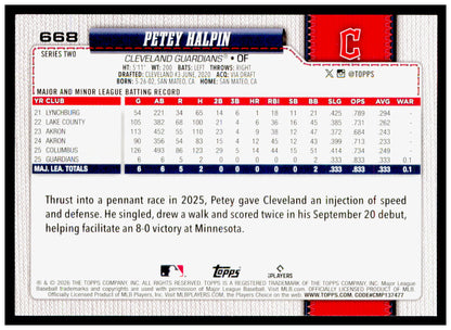 2026 Topps Petey Halpin Card Rookie Cleveland Guardians