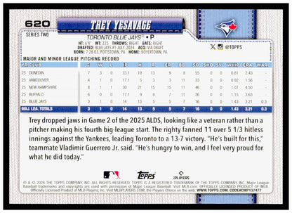 2026 Topps Trey Yesavage Card Rookie Toronto Blue Jays