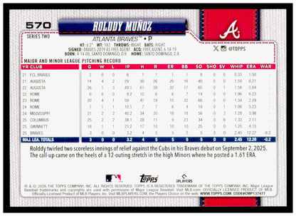 2026 Topps Rolddy Muñoz Card Rookie Atlanta Braves