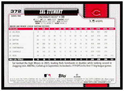 2026 Topps Sal Stewart Card Rookie Cincinnati Reds