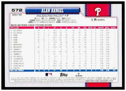 2026 Topps Alan Rangel Card Rookie Philadelphia Phillies