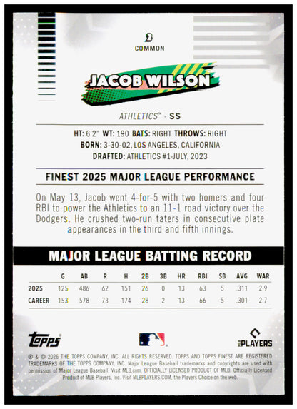 2026  Topps Finest Jacob Wilson Card Athletics