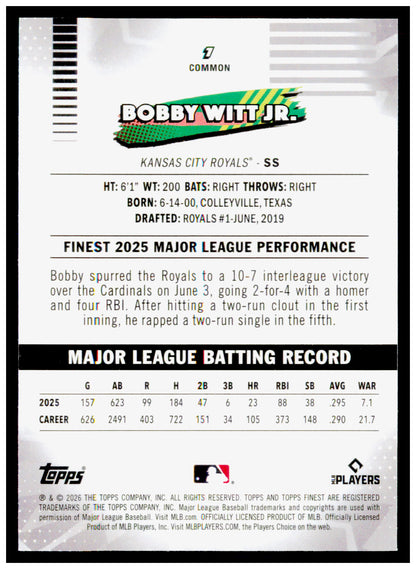2026 Topps Finest Bobby Witt Jr. Card Kansas City Royals