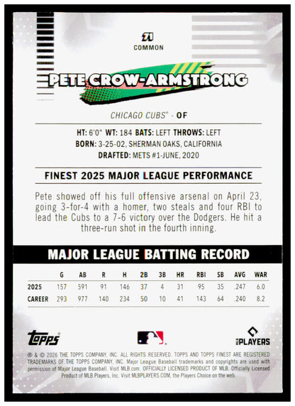 2026 Topps Finest Pete Crow-Armstrong Card Chicago Cubs