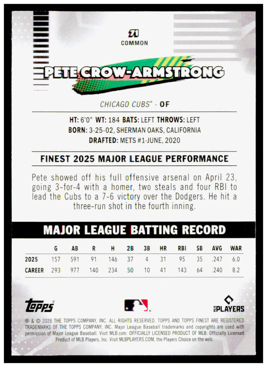 2026 Topps Finest Pete Crow-Armstrong Card Chicago Cubs