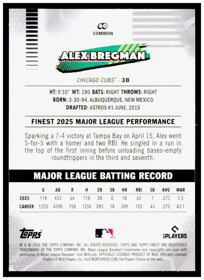 2026 Topps Finest Alex Bregman Card Chicago Cubs