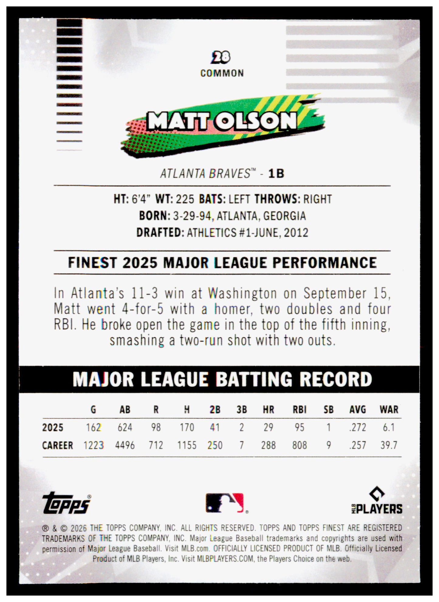 2026 Topps Finest Matt Olson Card Atlanta Braves