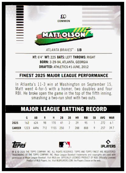 2026 Topps Finest Matt Olson Card Atlanta Braves