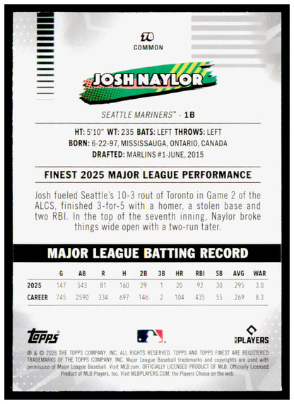 2026 Topps Finest Josh Naylor Card Seattle Mariners