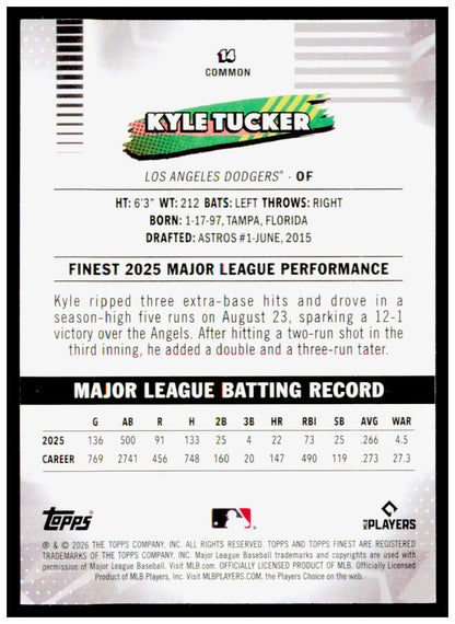 2026 Topps Finest Kyle Tucker Card Los Angeles Dodgers