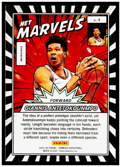 2025-26 Donruss Giannis Antetokounmpo Card Net Marvels Milwaukee Bucks