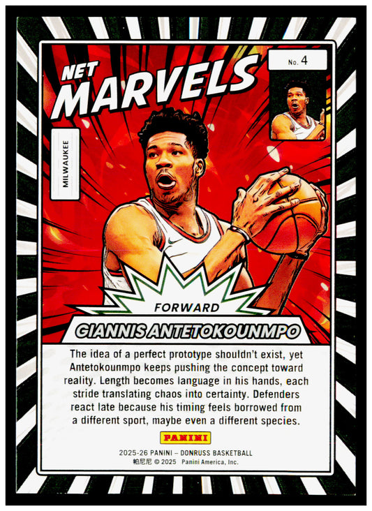 2025-26 Donruss Giannis Antetokounmpo Card Net Marvels Milwaukee Bucks