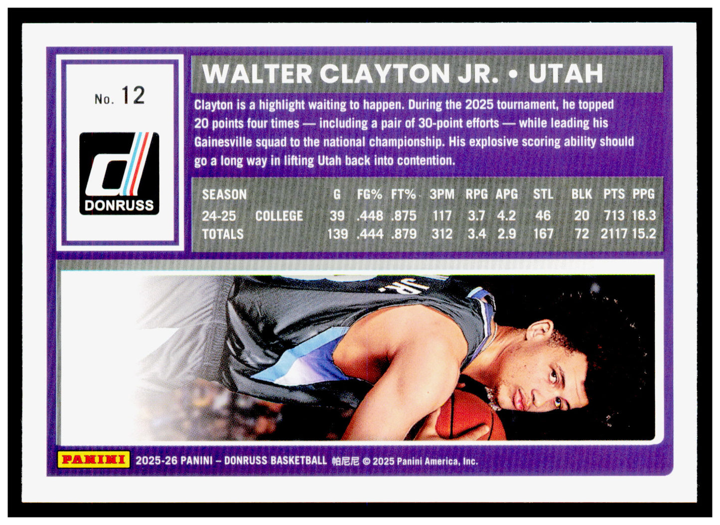 2025-26 Donruss Walter Clayton Jr. Card Utah Jazz