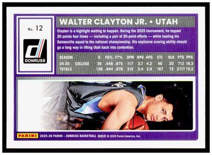 2025-26 Donruss Walter Clayton Jr. Card Utah Jazz