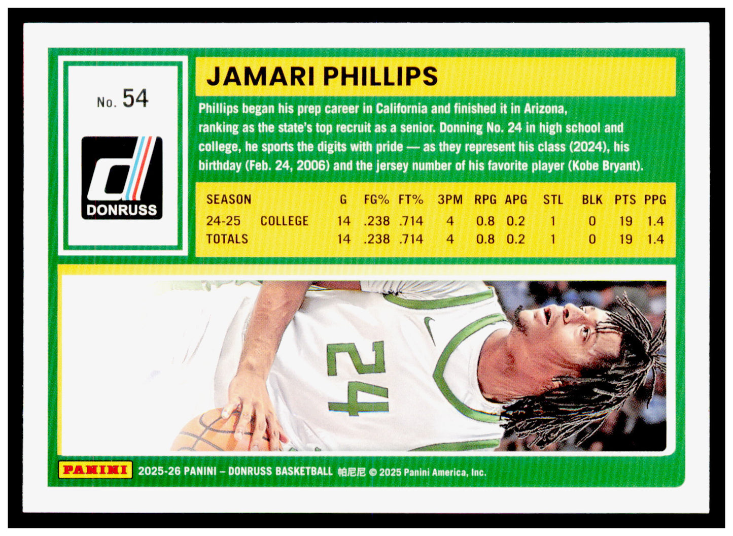 2025-26 Donruss Jamari Phillips Card Oregon Ducks