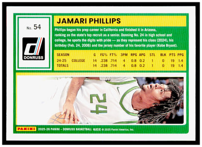 2025-26 Donruss Jamari Phillips Card Oregon Ducks