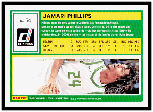 2025-26 Donruss Jamari Phillips Card Oregon Ducks