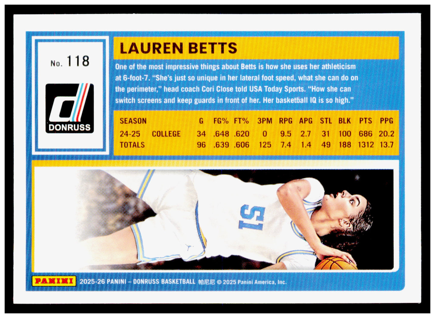 2025-26 Donruss Lauren Betts Card UCLA Bruins