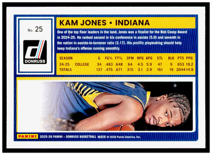 2025-26 Donruss Kam Jones Card Indiana Pacers