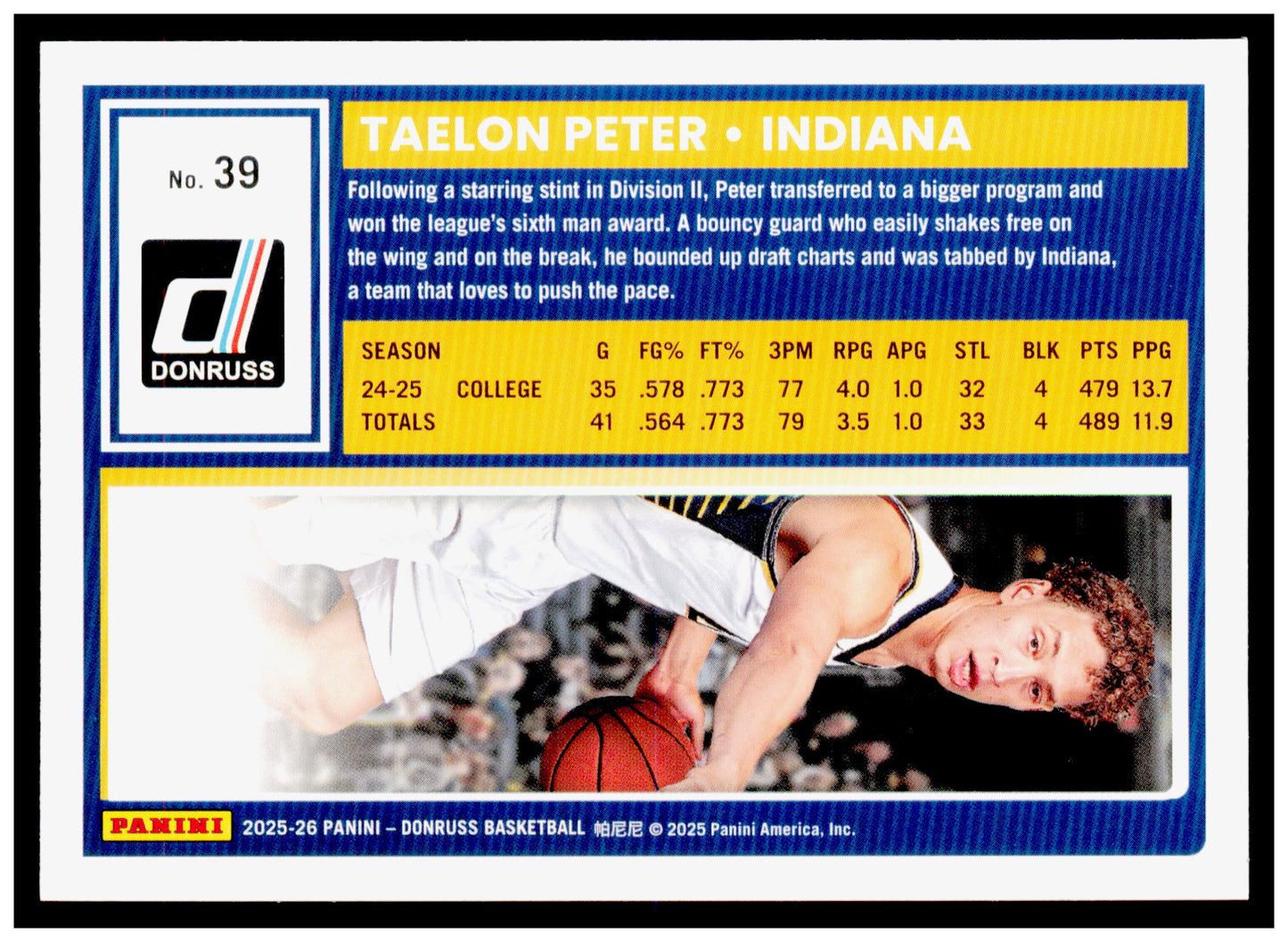 2025-26 Donruss Taelon Peter Card Indiana Pacers