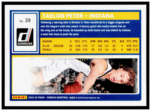 2025-26 Donruss Taelon Peter Card Indiana Pacers
