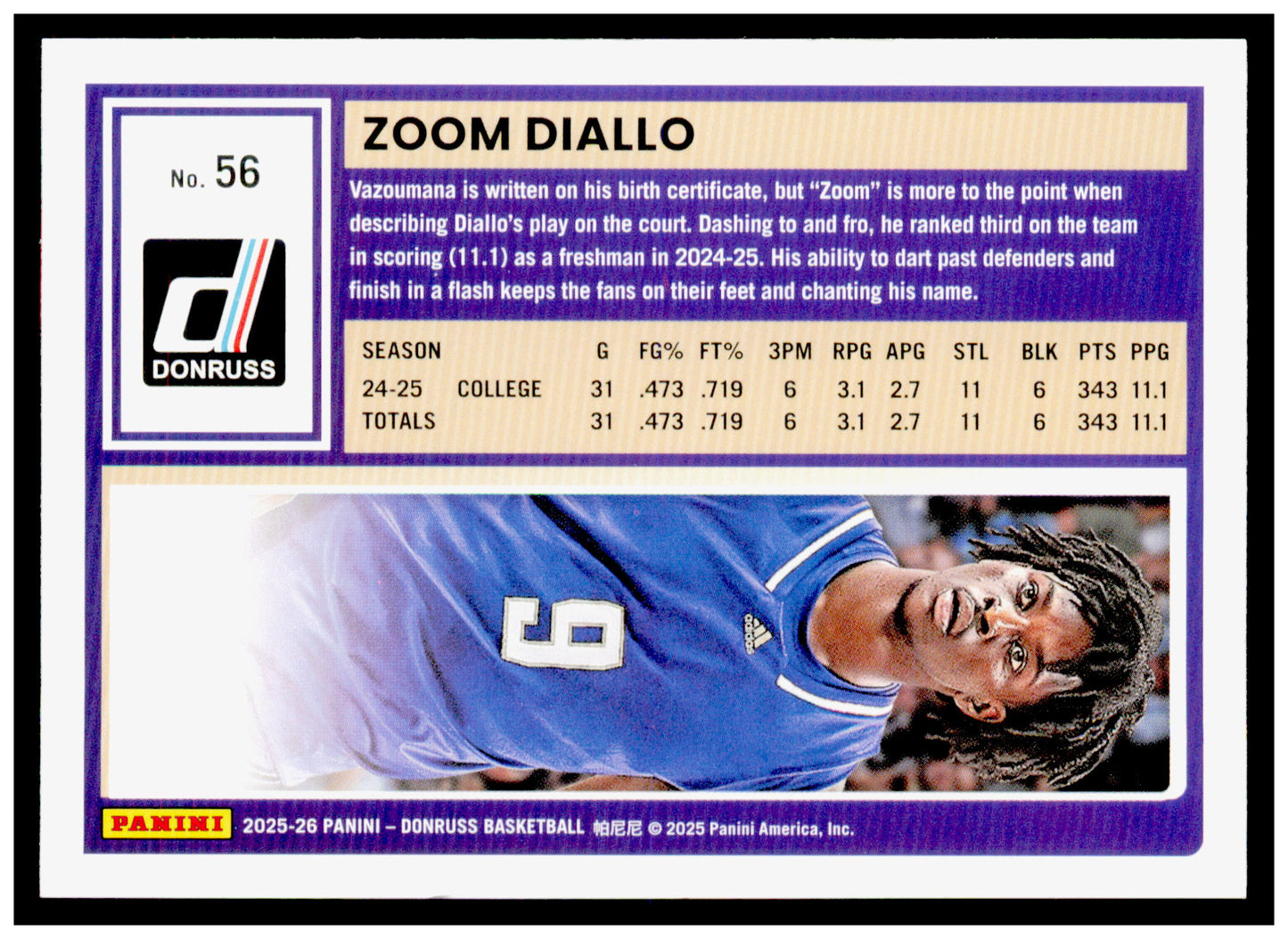 2025-26 Donruss Zoom Diallo Card Washington Huskies
