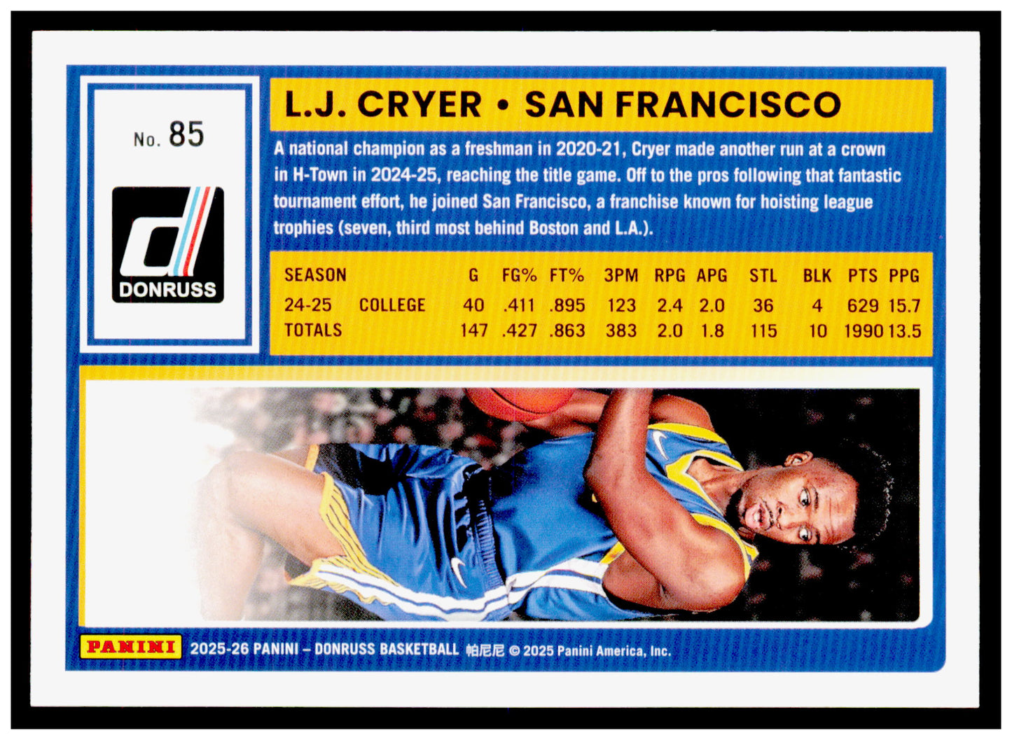 2025-26 Donruss L.J. Cryer Card Golden State Warriors
