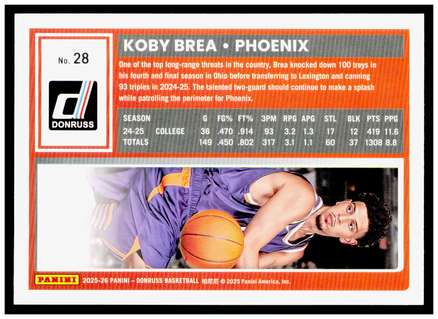 2025-26 Donruss Koby Brea Card Phoenix Suns