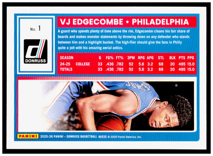 2025-26 Donruss VJ Edgecombe Card Philadelphia 76ers