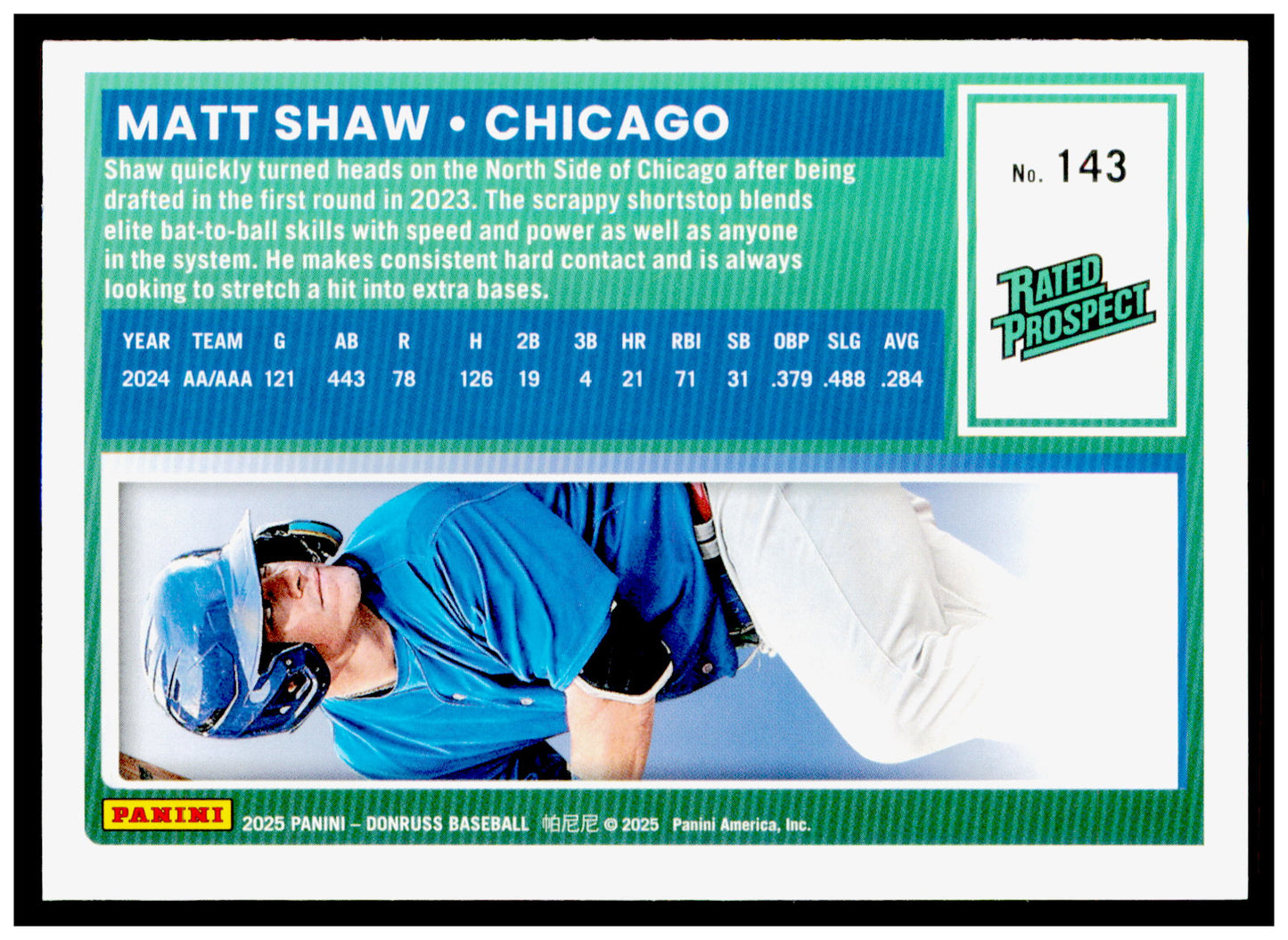 2025 Donruss Matt Shaw Card Rookie Chicago Cubs